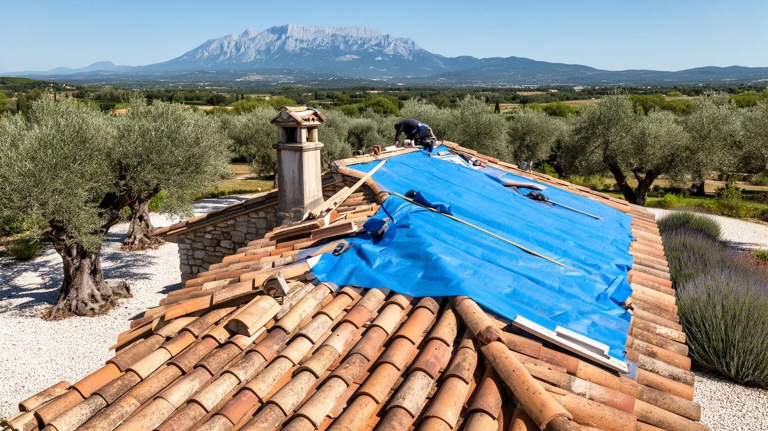 Bâchage en cours · Mont Sainte-Victoire