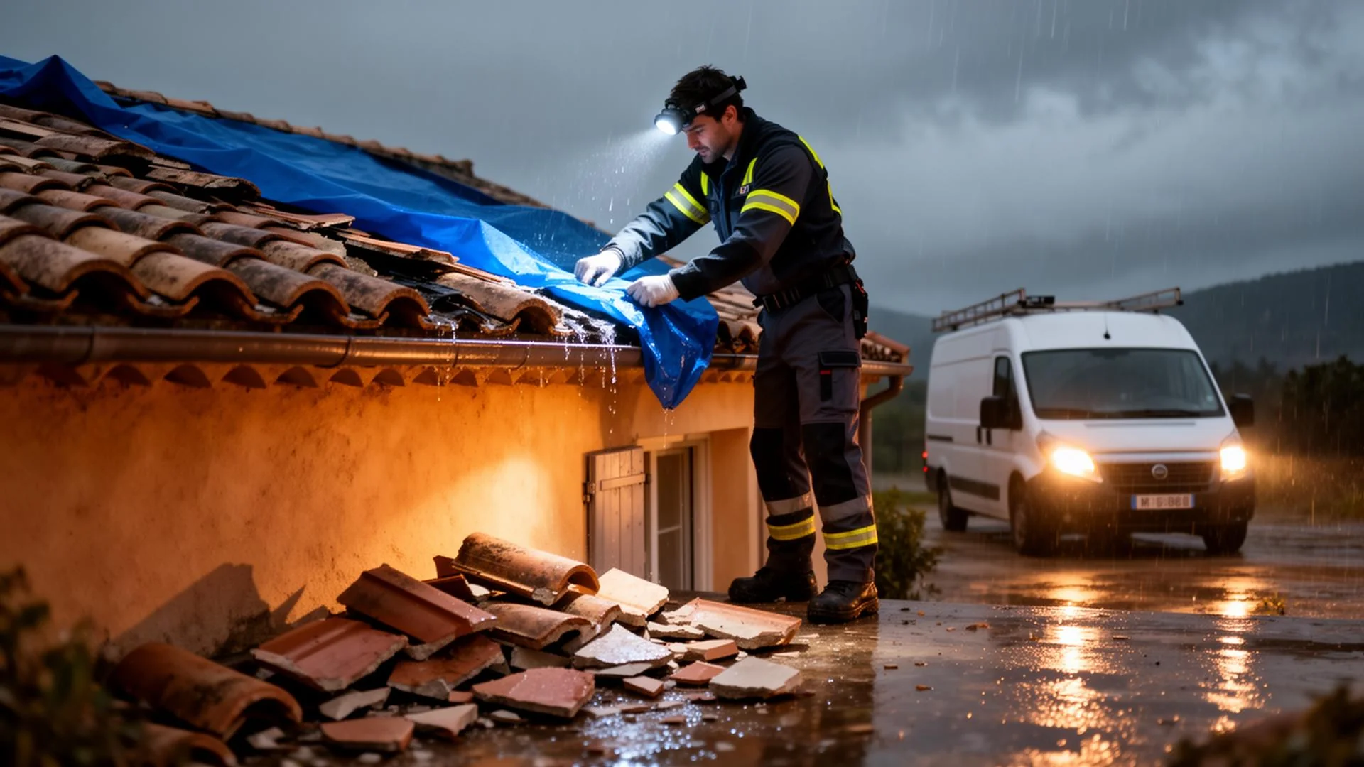 Intervention de nuit sous la pluie
